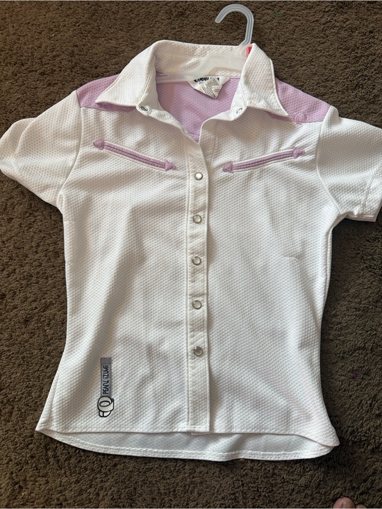 Pearl Izumi Tops - Pearl Izumi White Short-Sleeve Button-Front Top with Light Purple Accents